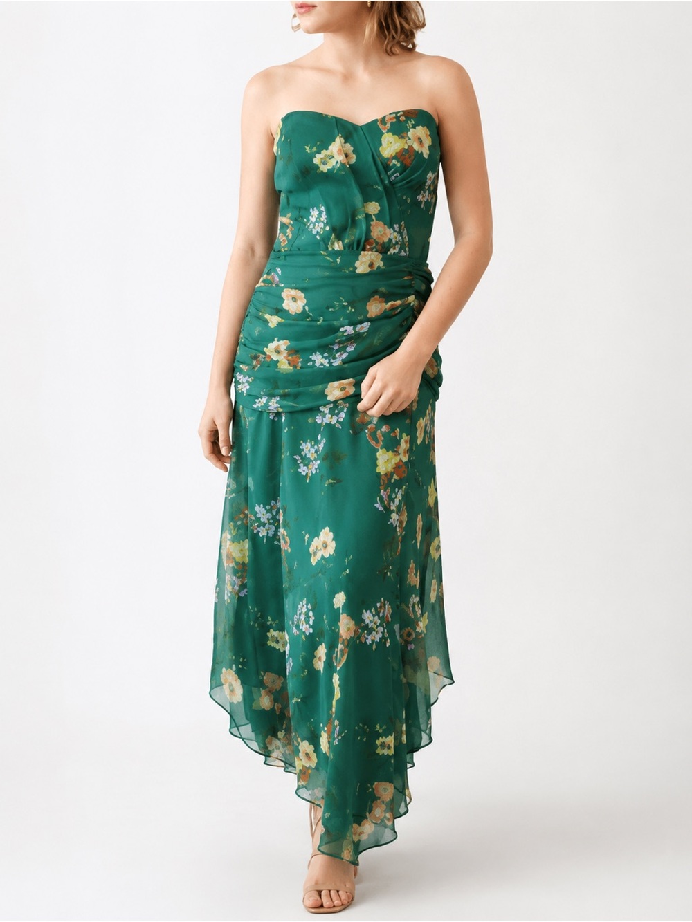 Nordstrom Harlyn Floral Strapless Sweetheart Summer Cocktail Maxi Dress